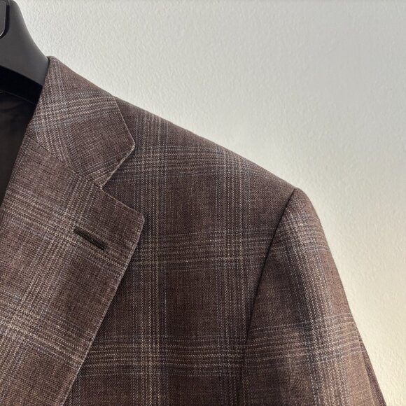 $2000 Canali Brown Plaid Check Tweed Linen Wool Sport Coat / Blazer - 46 - Picture 6 of 12